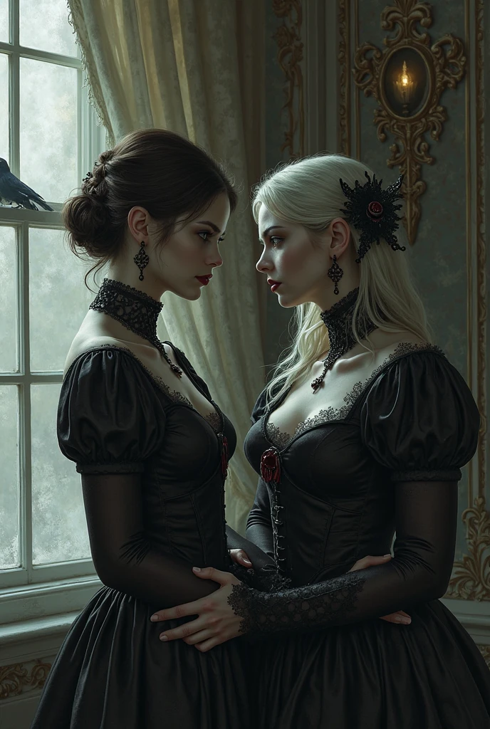 beautiful group of 20 personil woman dutch wearing gothic costume focus on face
