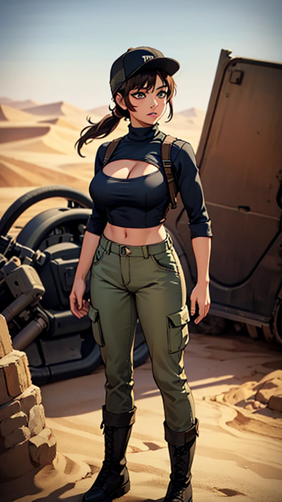 farah enormous massive gigantic big large fat breasts ,black hair,brown eyes,ponytail,
blue scarf, sexy tactical vest exhibitionist ,long sleeves,
standing,upper body ,
desert,town,
(insanely detailed, beautiful detailed face, masterpiece, best quality)solo,