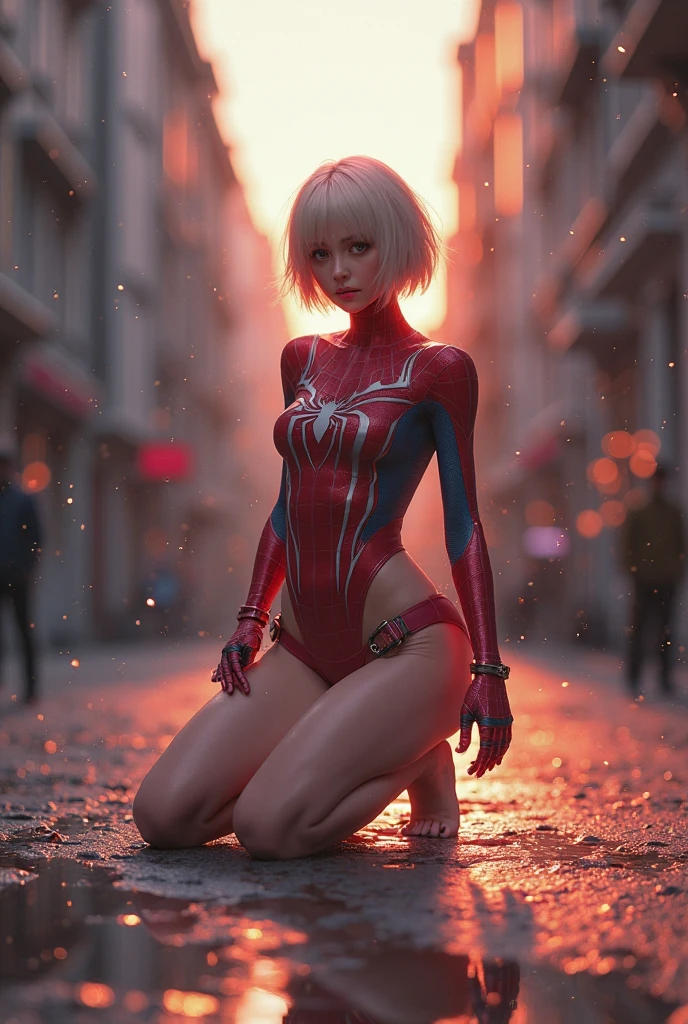(1girl in:1.3), Solo, (((Very detailed face)))), ((Very detailed eyes and face)))), Beautiful detail eyes, Body parts__, Official art, Unified 8K Wallpaper, super detailed, Beautiful and beautiful, Beautiful, masutepiece, Best Quality, Original, masutepiece, Super Fine Photo, Best Quality, 超A high resolution, Realistic realism, Sunlight, Full body portrait, Amazing beauty, Dynamic Pose, Delicate face, Vibrant eyes, (From the front), she is wearing a Spider-man suit, Red and black color scheme, spider, very detailed city roof background, On the rooftop, overlooking a city, Detailed face, Detailed complex busy background, Messy, Gorgeous, Milky White, highly detailedskin, Realistic skin details, Visible Pore, Clear focus, Volumetric fog, 8K UHD, Digital SLR, High quality, Film grain, Fair skin, photorealisim, Lomography, Futuristic dystopian megalopolis, translucent, Short hair, Silver hair,huge tit