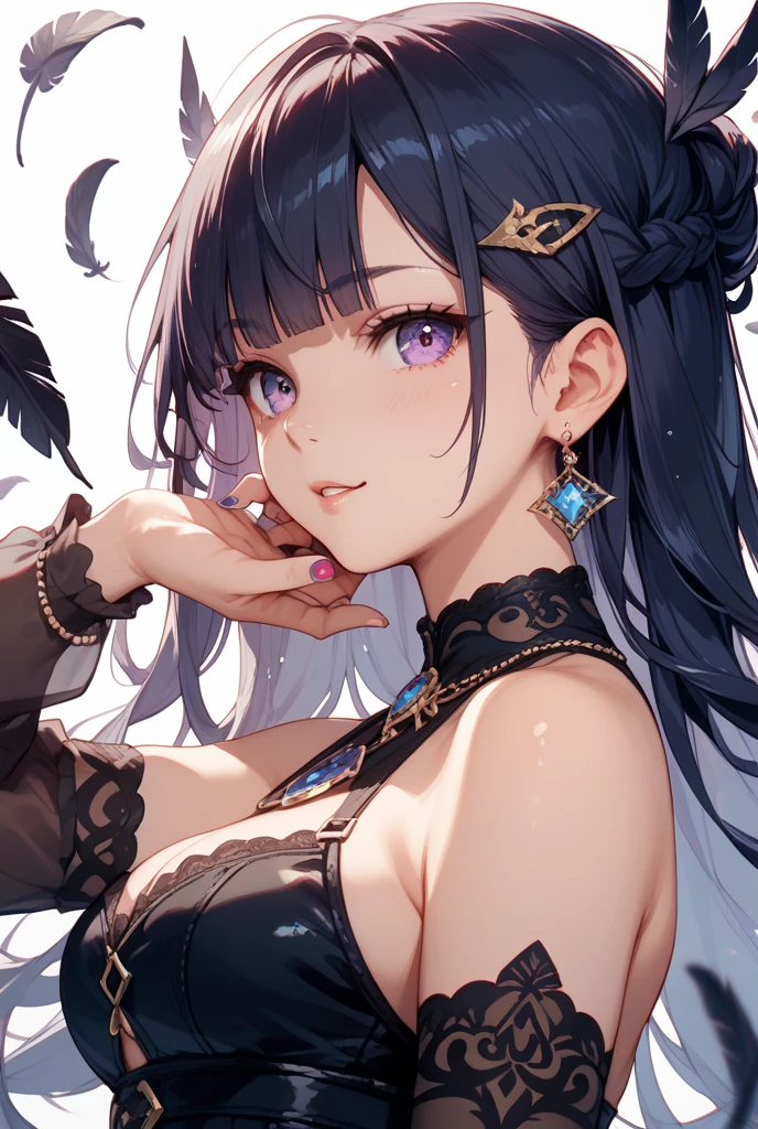 最high quality、best image quality、masterpiece、girl((20-year-old、 By becoming、vest bust、medium bust,wide open breast tea、shining eyes, neon hair、long hair、thin,highest valley、black tank top、blue pants、full body tattoo,diamond earrings、Wristband、necklace,sleep in bed,lie)),high quality、beautiful art、background((Beautiful hotel room))、Flight、debris flies、Depth of written boundary、movie、visual art、perfect art、8k,genuine、Top-down perspective
