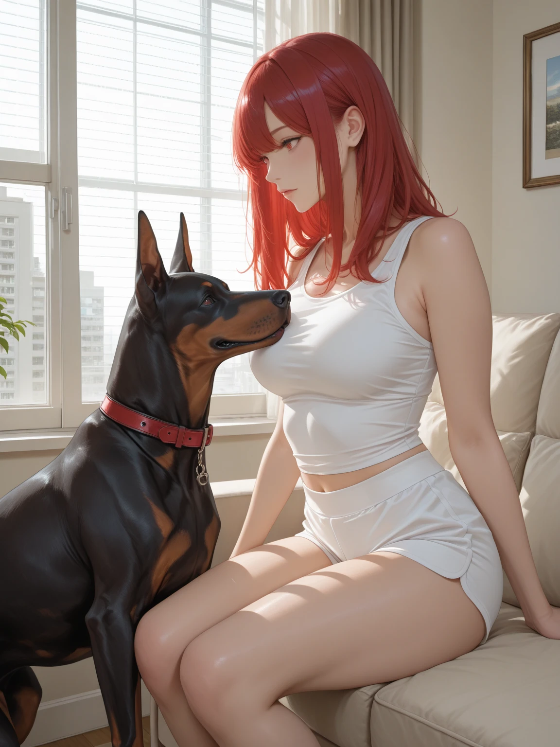 NSFW () (Nami ((human)) large brearip of pubic hair) knotted, fucking mal Rottweiler with knotted penis, full body, deserted beach