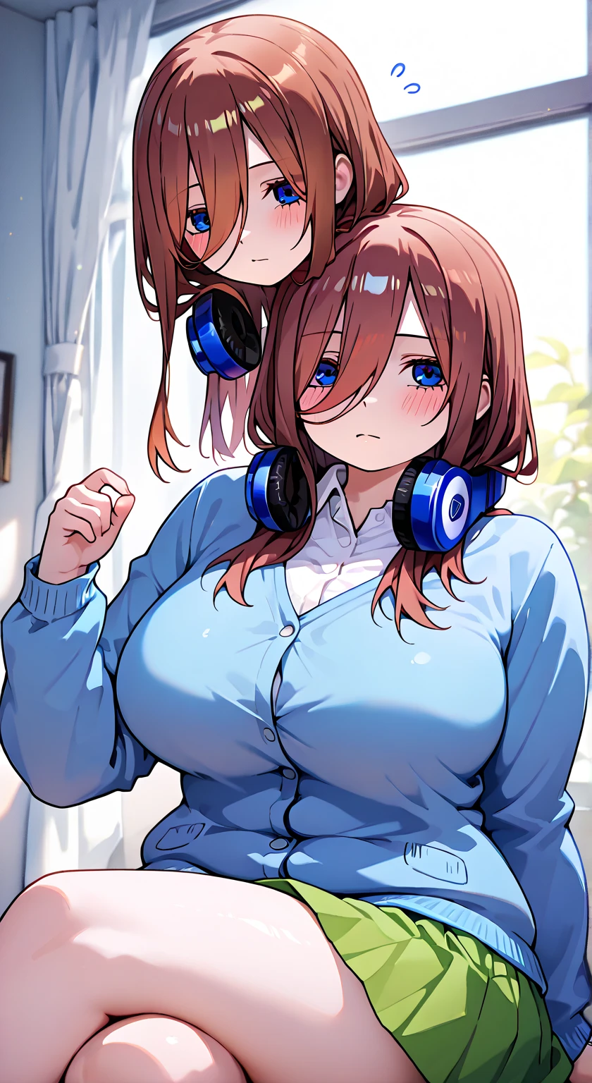 score_9, score_8_up, score_7_up, score_6_up,
<lora:Expressive_H:1.0>
1gil,  <lora:SDXL_LORA_CHARACTER_NAKANO MIKU_V1A:1>,nakano miku, blue eyes, brown hair, long hair, bangs, hair between eyes, large breasts, 
(headphone around neck),
blue cardigan, white collared shirt, green pleated skirt, black pantyhose,
A girl leaving the room,
indoors, bedroom, door, open door,
(nose blush:1.1), (head tilt:1.2),
hollow eyes, half-closed eyes,
(looking away:1.2), closed mouth,
upper body, from below, 
masterpiece, best quality,