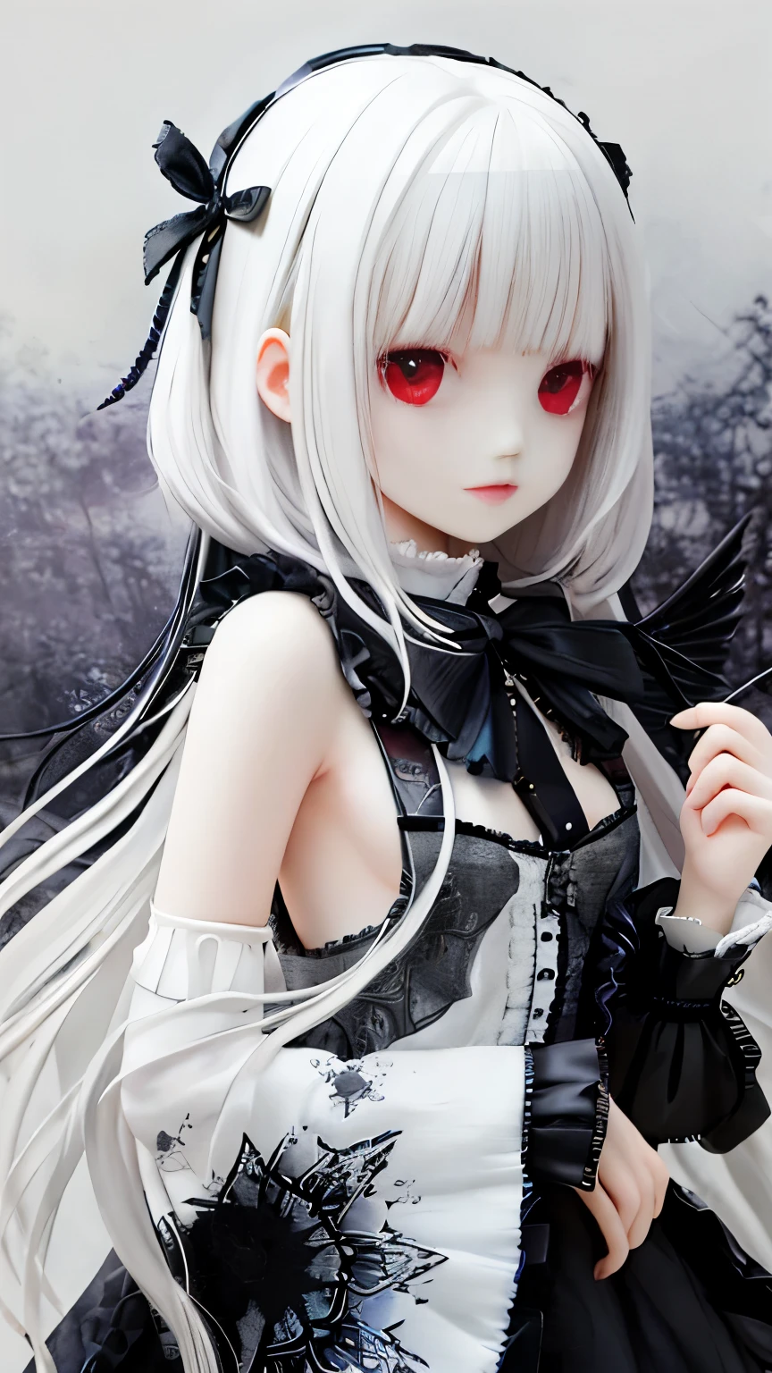 Cute young kawaii albino vampire schoolgirl. Masterpiece, Gothic style, a sign by Anna Dittman style, by Gustave Moreau style, art-deco style