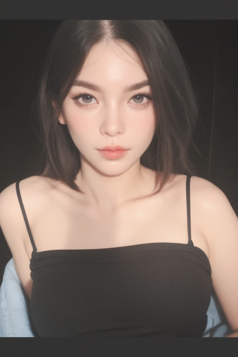 (Best Quality, 8K, 32K, Masterpiece, Ultra HD: 1.2), (K-Pop Idol: 1.3), 1 Girl, (Large: 1.2), (Longhair), Abs, Perfect Figure, Ultra Slender Face, Delicate Lips, Beautiful Eyes Double eyelids ((black crop top)) (pony) （Extremely normal body）1 Elf beauty，(Elf long ears)，Short silver-white hair，Half-tied ponytail。