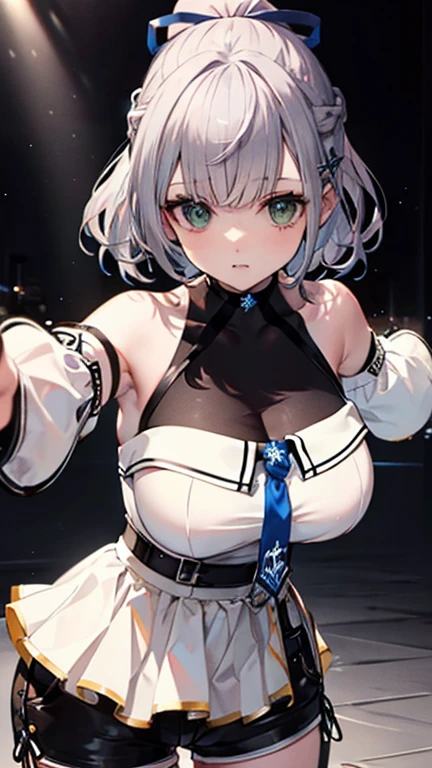 Anime girl posing for the camera, Enchanting anime girl, anime style,Teasing Smile、Against glass, Chest on glass、View your viewers, (white background)