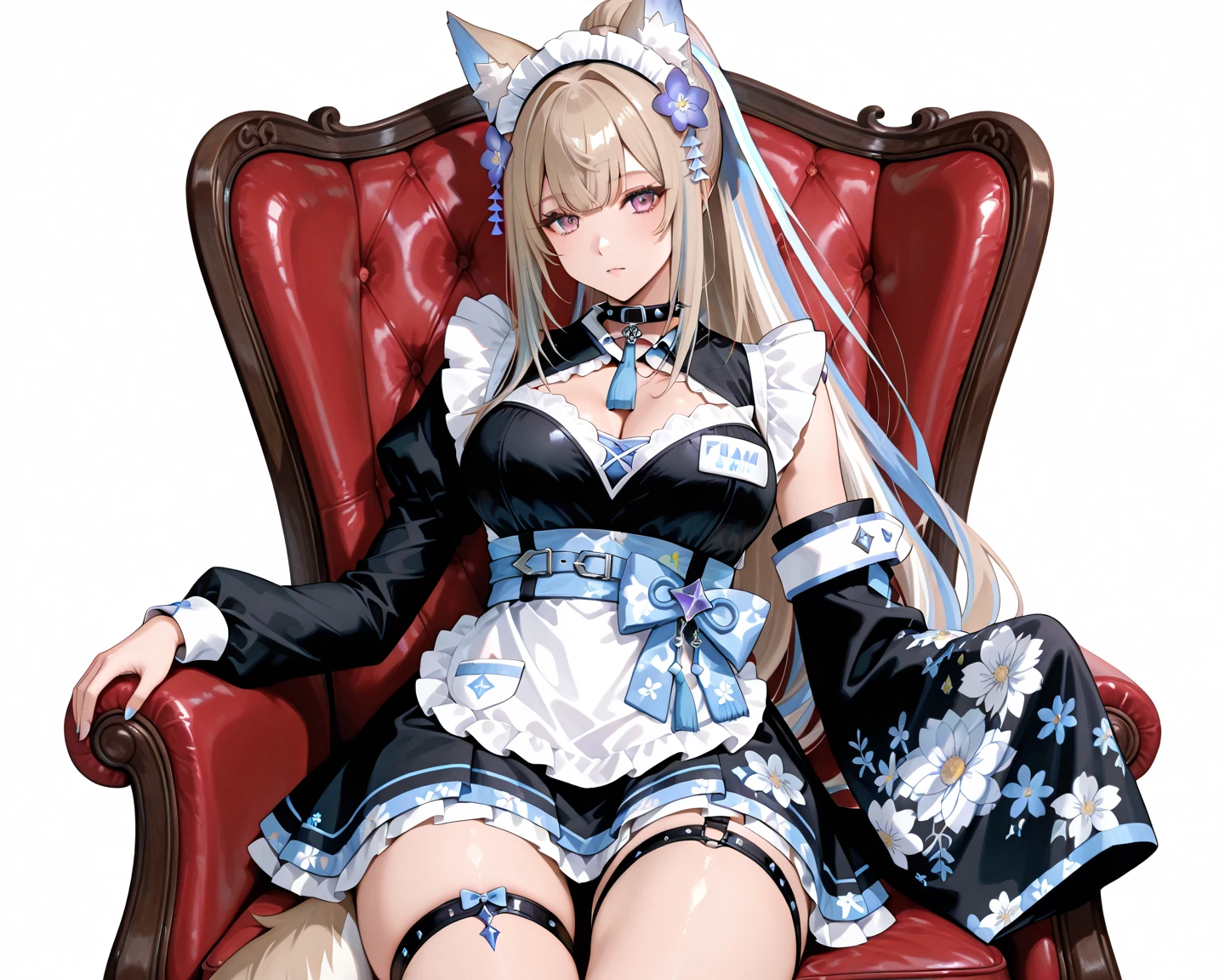 score_9, score_8_up, score_7_up, score_6_up, score_5_up, source anime,
masterpeice, best quality, very aesthetic, absurdres, perfect anatomy, official art, anime,
perfect fingers, good hands,
BREAK
1girl, solo, long_hair, breasts, looking_at_viewer, blonde_hair, large_breasts, thighhighs, gloves, bow, animal_ears, cleavage, bare_shoulders, brown_eyes, sitting, white_gloves, rabbit_ears, lips, detached_collar, fake_animal_ears, halterneck, from_above, blue_bow, chair, looking_up, blue_ribbon, fishnets, criss-cross_halter, fishnet_thighhighs,