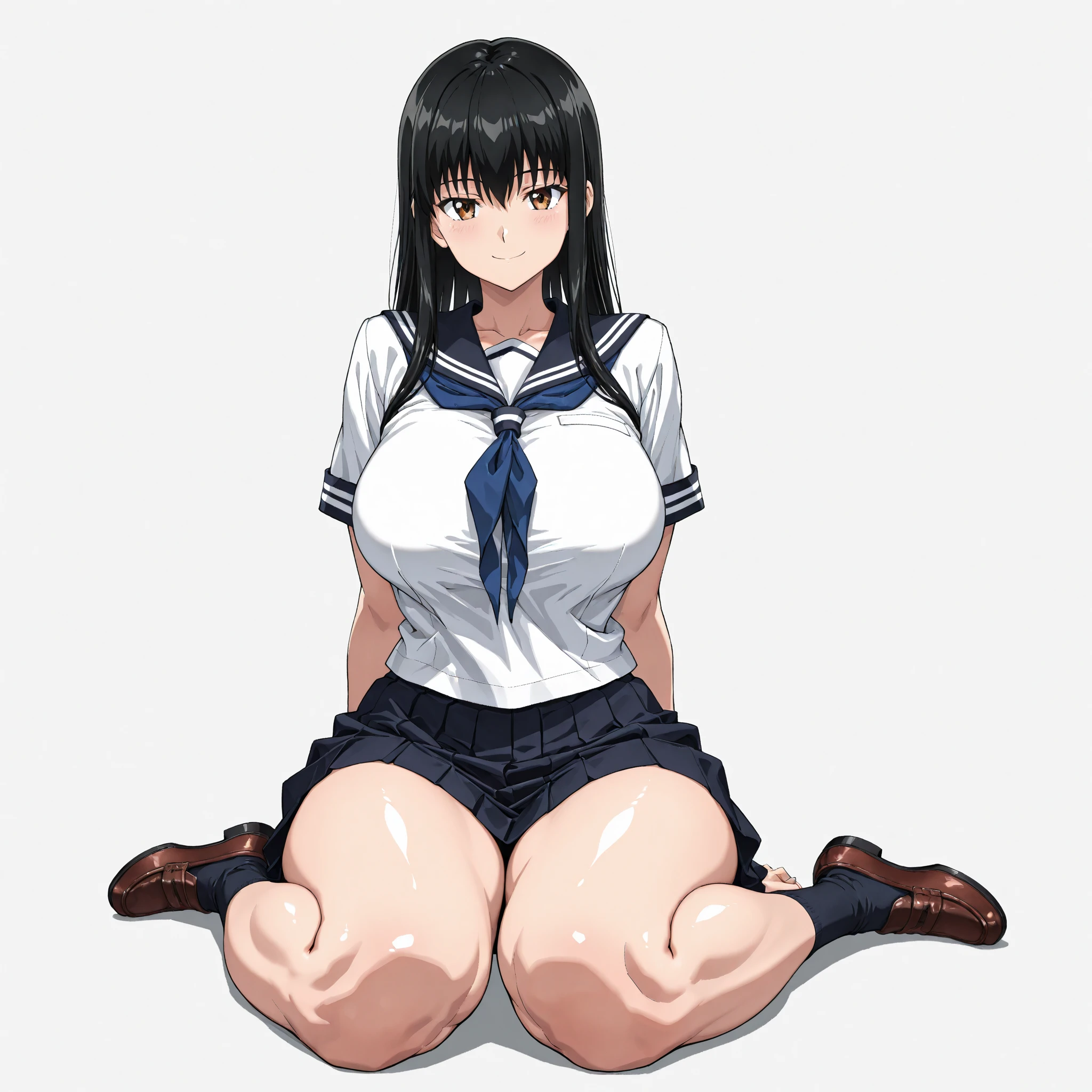 8K,master piece,anime,Perfect Anatomy,Suguha Kirigaya,1female,crossed eyes,(rolling eyes),open mouth,(tongue out),(crying),short sleeved white sailor suit,underboob,micro pleated skirt,(groin),(black thighhigh stocking),(highheel short boots),short hair,(huge perky breasts),(Very small waist and slim body)
