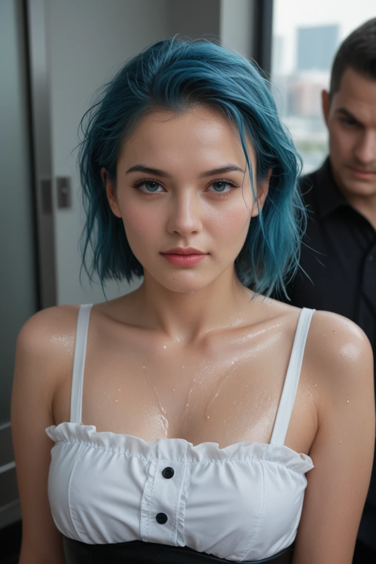 (masterpiece), (best quality), (red eyes), (epiCRealLife), (red lipstick), (j4nu4ryj0n3s) (young woman), (European Model), (ayanami_rei bodysuit), interface headset, white bodysuit), (red eyes), (blue hair), (medium breasts), (space station scene), (cowboy shots), (flash photography), (natural lights), (ample lights),( light smile), (pose for picture),