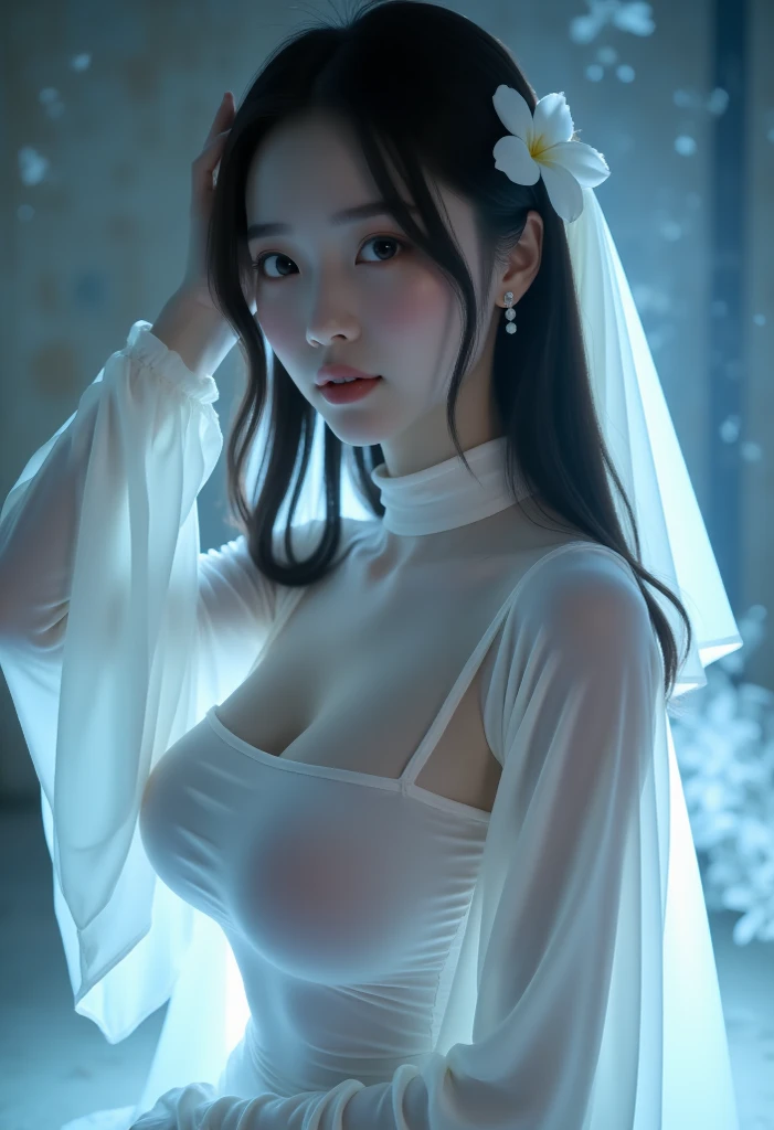 huge tit,Transparent sheer clothing,white wedding gown,does not wear panties。