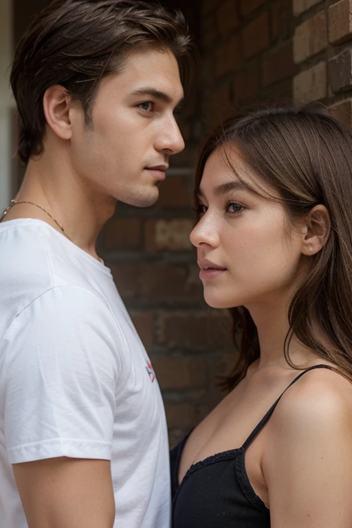 There's a man and a woman hugging in a photo, Charli Bowater e Artgeem, Directed by: Juan O'Gorman, promo ainda, promocional ainda, inacabado, Yamy, foto do perfil, Foto de um ensaio promocional, Marcos Ariano, Photo Session, imagem promocional, Foto promocional, imagem promocional, pose de casal, arm around her neck, Kiernan Shipka, oficial
