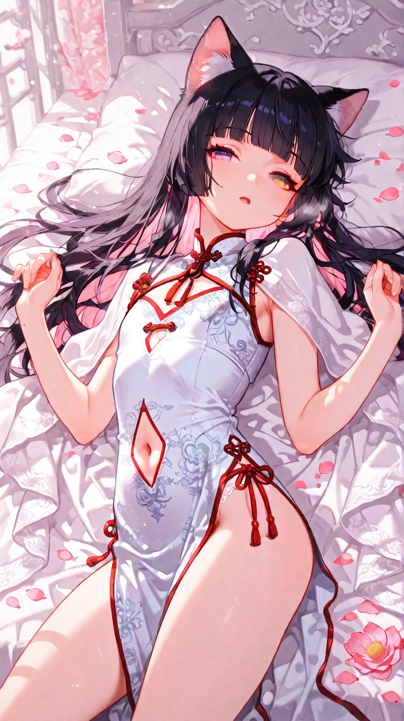 Beautiful 15 year old Chinese Kung Fu girl princess with long black hair Gorgeous embroidery, Ultra glossy, She is wearing shiny red long sleeve floral pajamas.... She was made to lie down on a red enamel futon, the futon was draped over her upper body, her pussy was spread and a penis was inserted into her vagina.