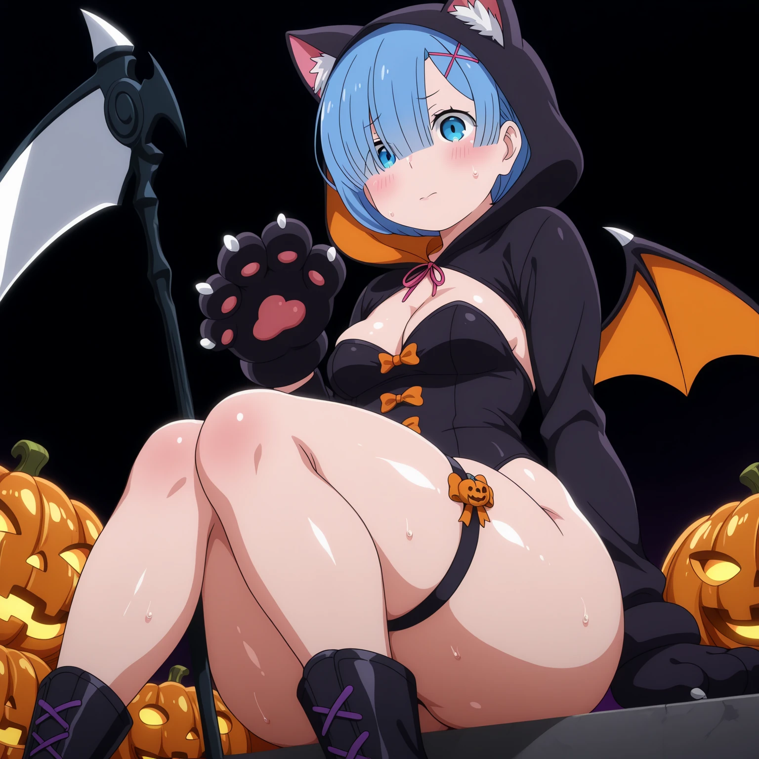 girl dressed for halloween horrorno clothes, big bobs , big ass White background