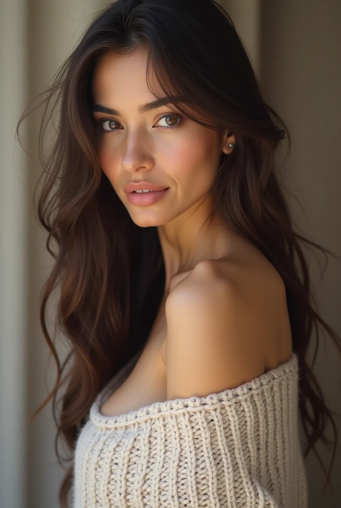 (Best quality, 8k, 32k, Masterpiece, UHD:1.2),Photo of Pretty brunette woman,black long hair,beauty face,terrace with view on the mountains,white body suit, Kneeling, from front, realistic skin texture,realistic face,realistic hairs,realistic anatomy