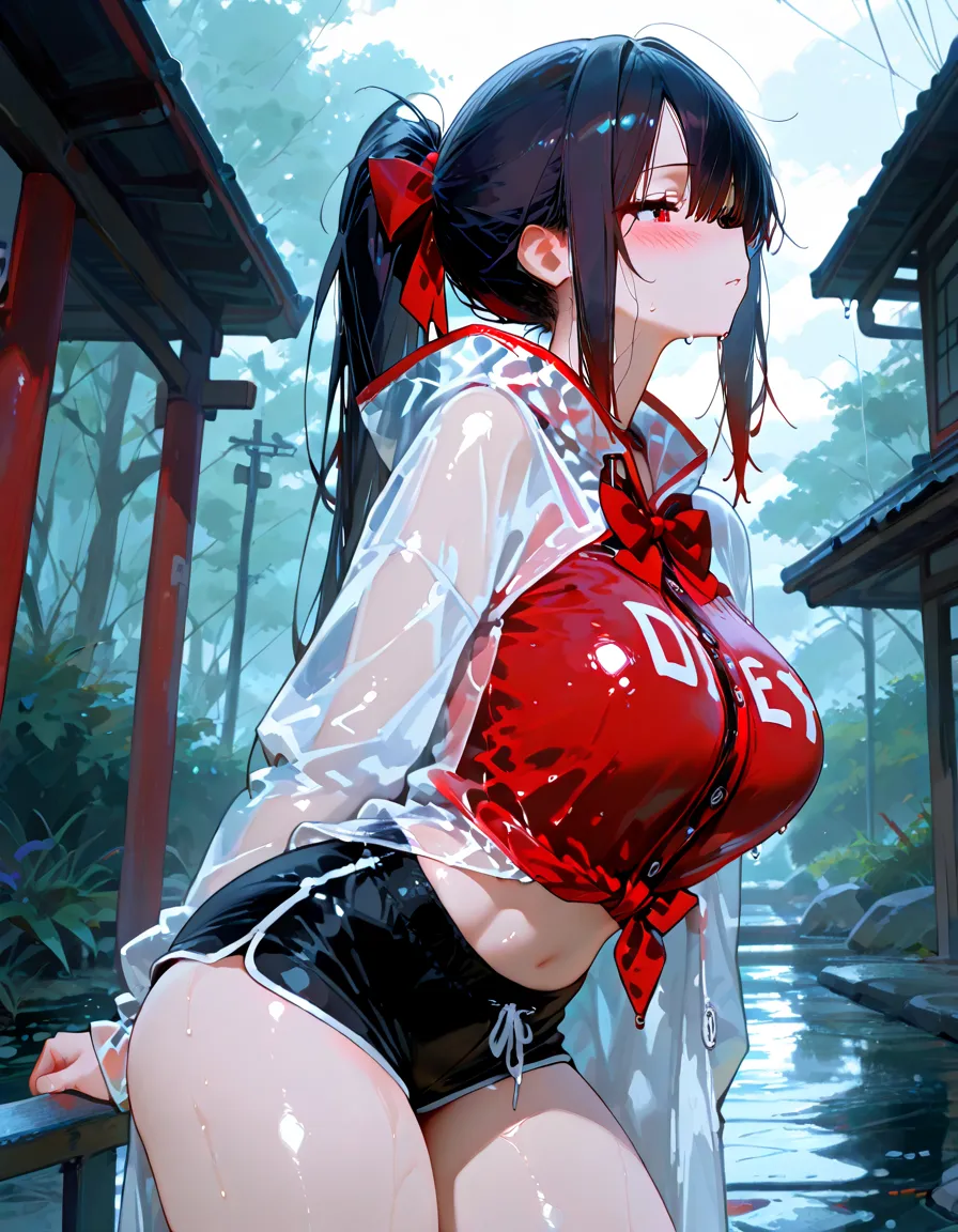 1 girl, detailed blue eyes, lange wimpern, detailed beautiful face, 4k quality, (Long black hair:1.4), (arms behind back:1.6), gefesselte Arme, Red rope, (blushing:1.3), (Big boobs:1.2), (weißes Hemd mit schwarzer krawatte, black skirt, school girl, 18 jears old:1.6), OTN, Gag, gagged, shibari, liegend im wasser, nah aufnahmen, wet clothes, laying in beaxh water, liegend