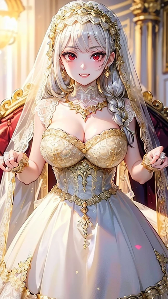 ((anime artstyle)),(Masterpiece),(Best Quality), (Super Detail),((Very Delicate and Beautiful)),cinematic lighting,1 lady,((full body portrait)),((solo)),digital art,(((1 princess in beautiful embroidery and jeweled extremely gorgeous princess rococo ballgown with voluminous full length hoop skirt))),crinoline,long train,((beautiful embroidery and jeweled)),voluminous frills,See-through,(gorgeous embroidery and beautiful lace),(((gigantic tits,skindentation,gigantic cleavage breasts))),cleavage,((large amount of straight hair,extremely voluminous Hair,Very Long Straight Hair)),((finely detailed face and eyes)),clear pupil,extremely gorgeousfull hair ornament,(bling-bling jeweled extremely gorgeousfull tiara),(bling-bling gorgeous gemstone jewelry),long veil,(beautiful background),(full body),((beautiful embroidery and jeweled extremely gorgeous princess rococo ballgown with voluminous full length hoop skirt))