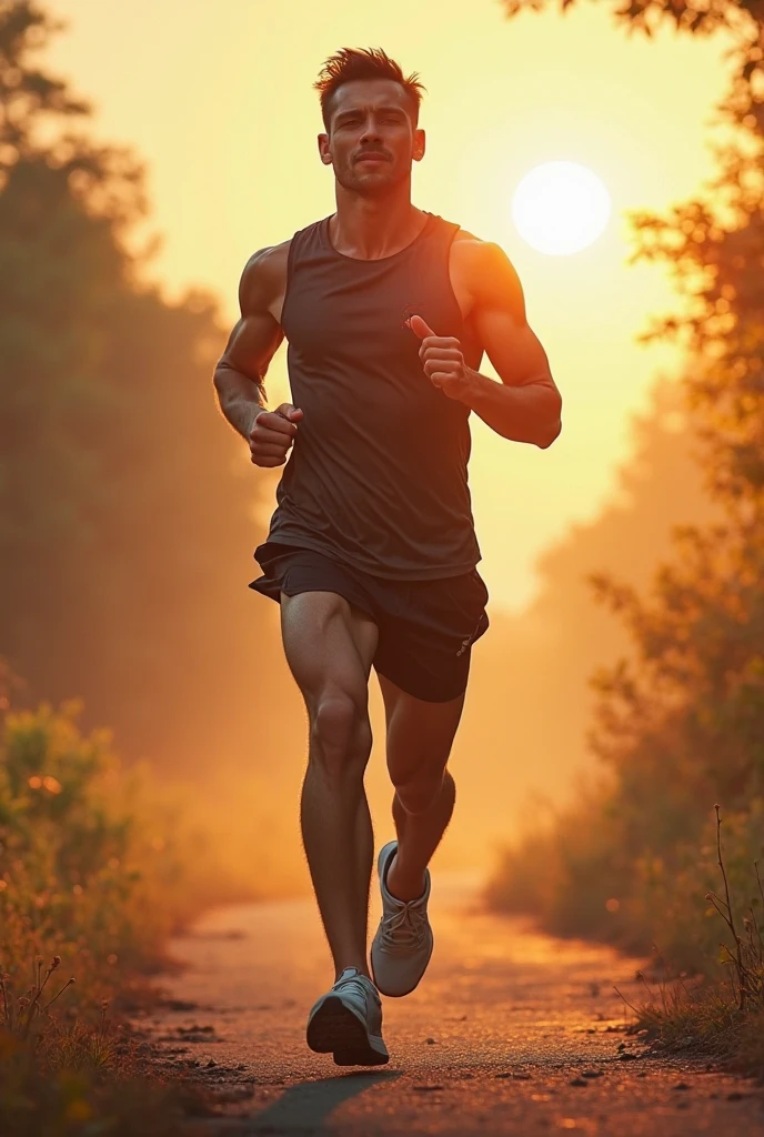 Homme brun sexy entrain de faire son footing  au Petit matin 