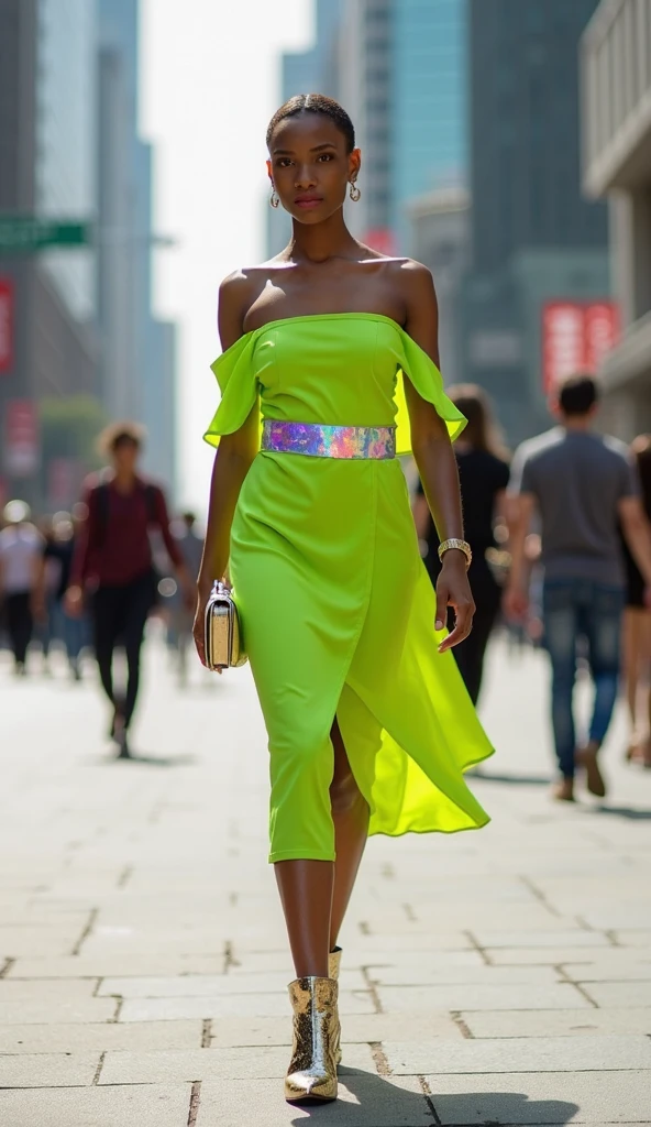 (Keri Hilson cleavage ) A belted turquoise green dress, made of flannel. It has a wing-tip collar and no sleeves and a A-line skirt. The skirt is wrap-around and goes down to the ankle.
A pair of emerald green calf-high boots., masterpiece, half body shot, Cute 45 year old walking down a beautiful Los Angeles street, She's thin, in the background there is a beautiful view of the Pacific Ocean with palm trees, she is wearing a fashionable summer dress, there's nothing underneath., thighs exposed, breasts exposed, she's cheerful, small round breasts. Summer day and hot sun make her sweat, Even if it's already dusk, She smiles seductively at the camera. Her eyes glow with happiness, 16K, ultra high resolution.Photorealistic, UHD, RAW, SLR camera, daylight, sharp focus, detailed face, Detailed eyes