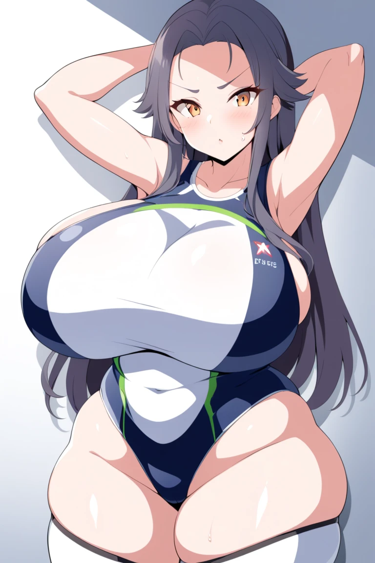 One girl, Large Breasts, Black Hair, Twin tails,Mean,Smiling pose to accentuate breasts,Leaning forward,look up,Ultra Wide Angle, From above