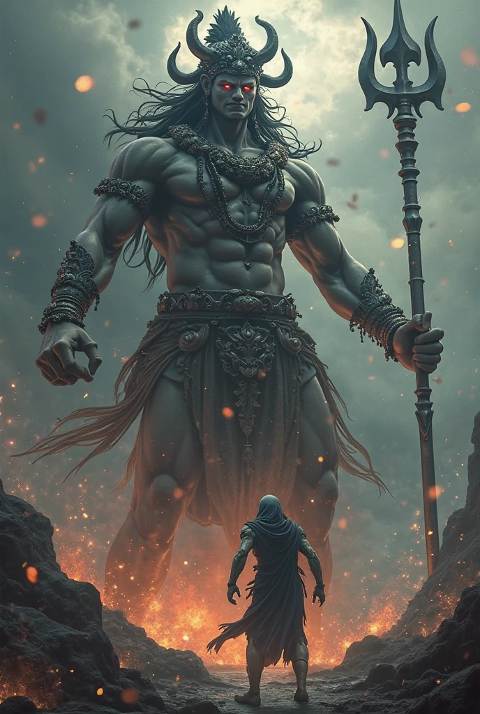 Greek mythology Hades and Lord of the underworld , physically perfect body muscular body frame full bodyshot very tall height of a man, holding a human skull High Resolution,