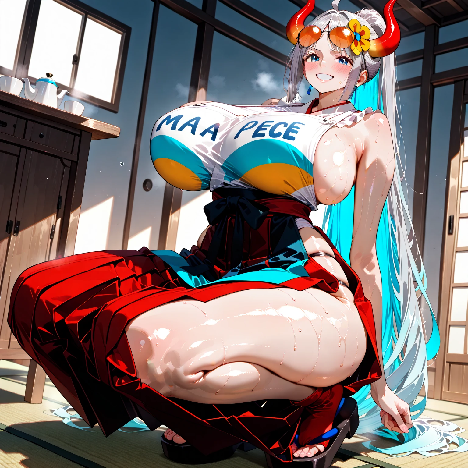 (the pounding mochi contest:1.4), masterpiece, High-quality, High-resolution, Realistic anime sketch, To celebrate the New Year, ((full body, featuring a beautiful Japanese sexy shrine maiden with Soft smooth body and Chubby plump skin, Full cheeks, large breasts and buttocks:1.4), (She's pounding soft mochi rice cake with her big hips:1.2)), The image captures the traditional red and white colors with a touch of gold, set in a bright scene with a top-down perspective, The main subject is shrine maiden, symbolizing the auspicious start of the year, in a traditional outfit, pestle and mortar, (The background is rich and delicate),
