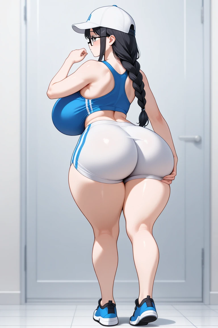 masterpiece, highest quality, High resolution, One girl, solo, sexual intercourse, Pornographic images, short hair, etsukoto, brown Eyes, fine grain, fine grain, (((Thick thighs, Plump thighs, Voluptuous thighs, Thighs alone are enough))), Huge and ample breasts, Cleavage, big long breasts, Naughty big,((big breasts are important))、((Naughty thighs)), L Cup, (thin:1.4),(Tight waist:1.4),  (white swimsuit:1.4), Embarrassed look, blush, (((Simple Background))), ((Wide Hips)), Shiny, Oily skin, Mature mother, Calf, Seductive mature woman, milf, Perfect body, Plus Size Model, curvy, ample, etsukoto, blush, clavicle, retro artstyle, 1990s (style), (thick thighs:1.4), ((undersized swimsuit)), (((ass focus, showing hip))), (from side:0.7), butt out,