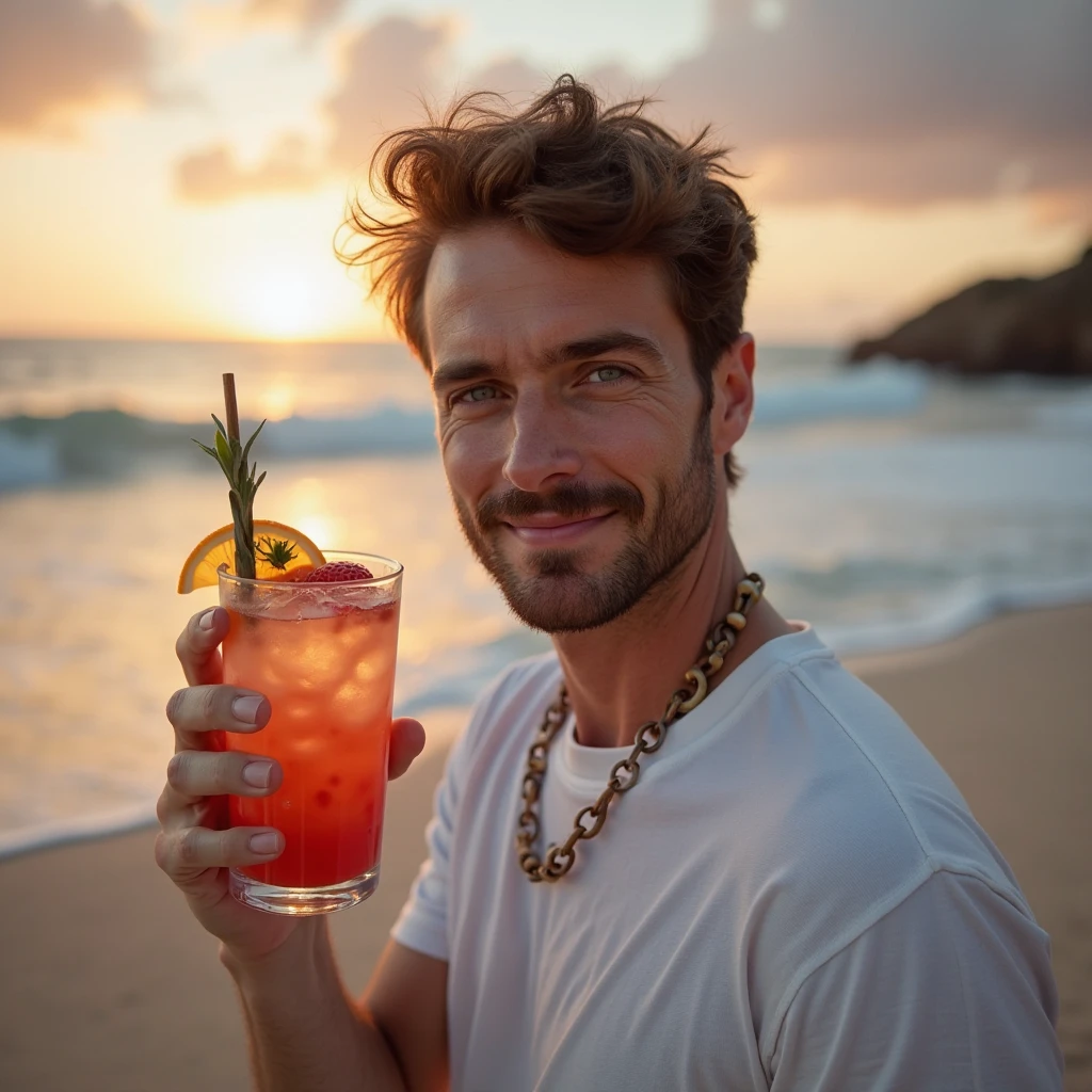 Boy photo white skin athlete body 2 handsome Rauw UAD, light curly blue hair (brown eyes high level detail) at night in a beach bar, Detailed facial pores looking at camera sitting at table eating lobster happy quality with black chors Big sexy body humor cinematic photography