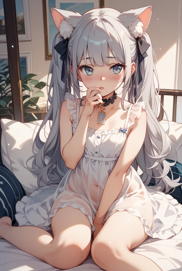 (masterpiece,best quality,best quality, masterpiece),Mine, , , (适合任何Pillow背景的光影)), 穿着pink pajamas可爱女孩在Pillow上摆姿势 ,pajamas,,(很多Pillow),Soft cushion,,,,很多Pillow,,,(Pillow),(A tail),,(充满细节的Pillow),(Around the protagonist),steam,,(Pillow),(palace),(palace殿卧室),(Pillow),柔软的Pillow,,(Classical European style bedroom ),(excited,shy person,Lack of expressiveness,),,, ((Maximum resolution)), artwork, ,,,(Interior of the palace),,(Deluxe Rococo Canopy King Bed),在一張又大又寬敞Number of beds周围挂着带有华丽褶边和缎带的豪华窗帘,((((床上堆满了许多Pillow)))),Quilt details,詳細Number of beds單,Ruffled Bed Skirt,Deep Bed,Background with depth,((详细的Pillow)), ((((大量的Pillow)))),,,详细的软Pillow,,((女孩正躺在许多柔软的Pillow上,周围有许多Pillow)),。Many small feathers fluttering、 带褶边和缎带的长裙pajamas、In a huge, Large canopy bed、Soft pink sheets and quilt、色彩鲜艳的柔软Pillow、很多带褶边的Pillow和带褶边Number of beds裙、Soft tones,Number of beds、Ruffled curtains around the bed.。Delicate face。Background with depth,(sagiri_spring,spring纱雾),Gray hair, Long hair, Colorful hair, blue eyes, 1 Girl,,,pillow hump, hump,pink pajamas