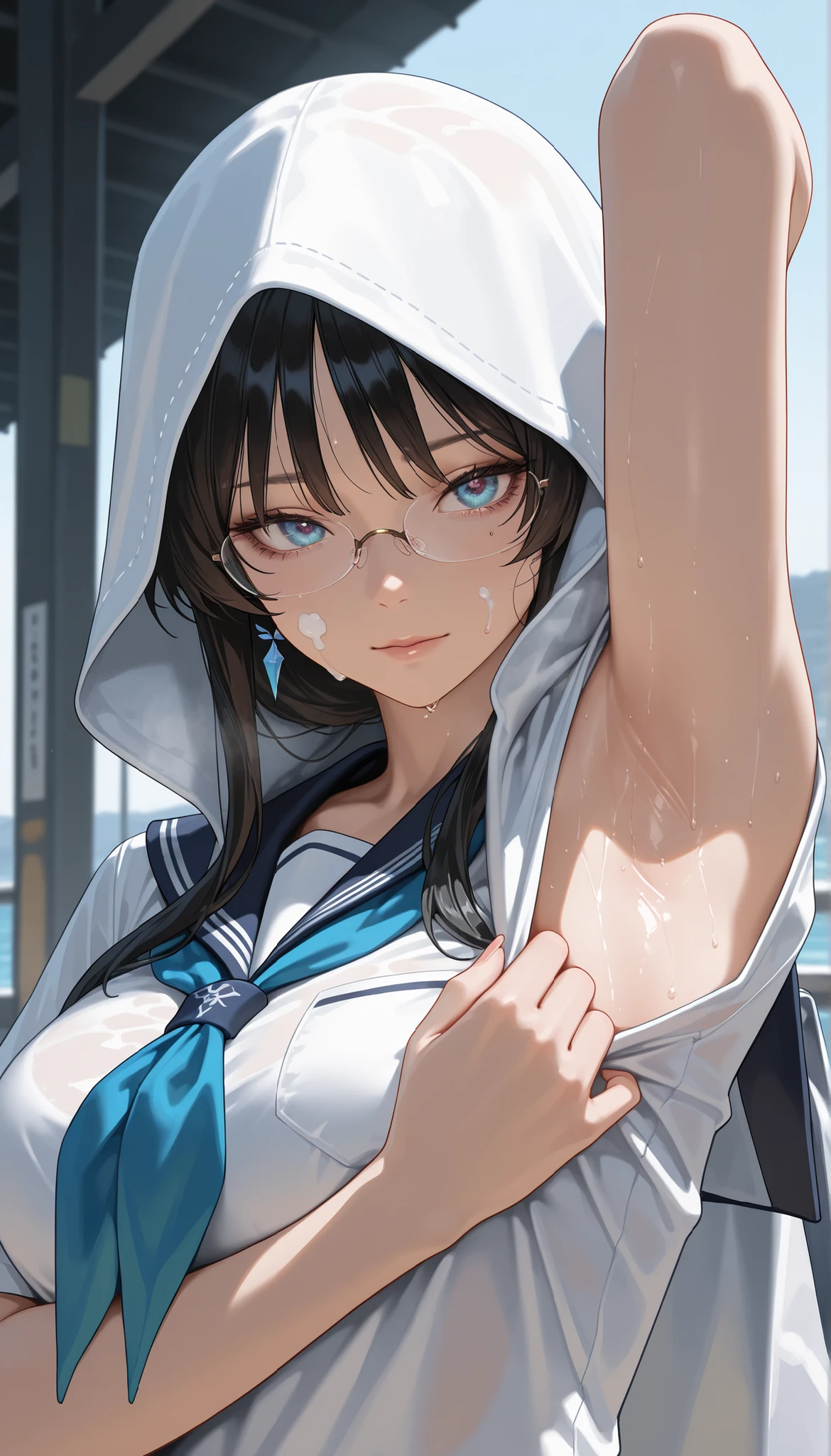 masterpiece, Highest Quality, amazing quality, very elaborate, realism, Realistic, portrait, 1girl, rimless, womanhood,reach out,Extremely detailed eyes,,Detailed Background, ,masterpiece, Highest Quality, extremely high resolution, Newest, amazing quality,Hi-Res,Sensitive, Hi-Res, Super Detailed, Best Anatomy, HDR, 8k, sweaty, schoolgirl, big, uniform, poop on the faces of, pulls clothes to show armpits, Wathering Waves Inling
