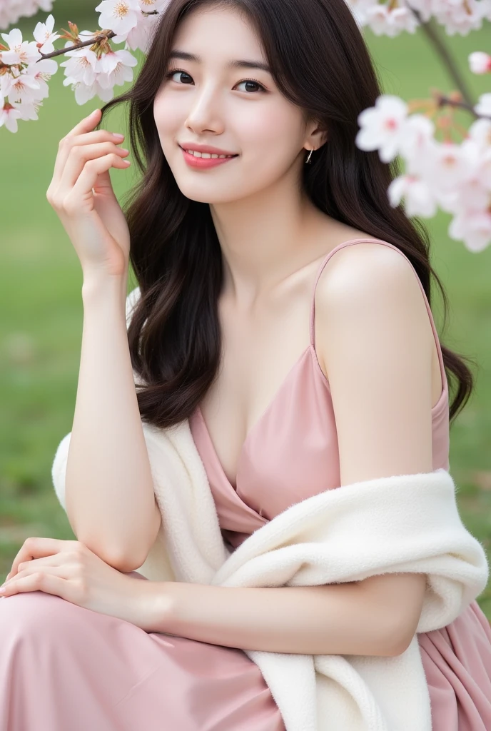 masterpiece, extremely detailed CG unity 8k wallpaper, flower, 1girl, wide_shot, yuzu, high heels, high heel, MIX4, moyou, 1 girl, Pink blue dress, Sexy, smiling, Bend over, Look at the camera., best quality