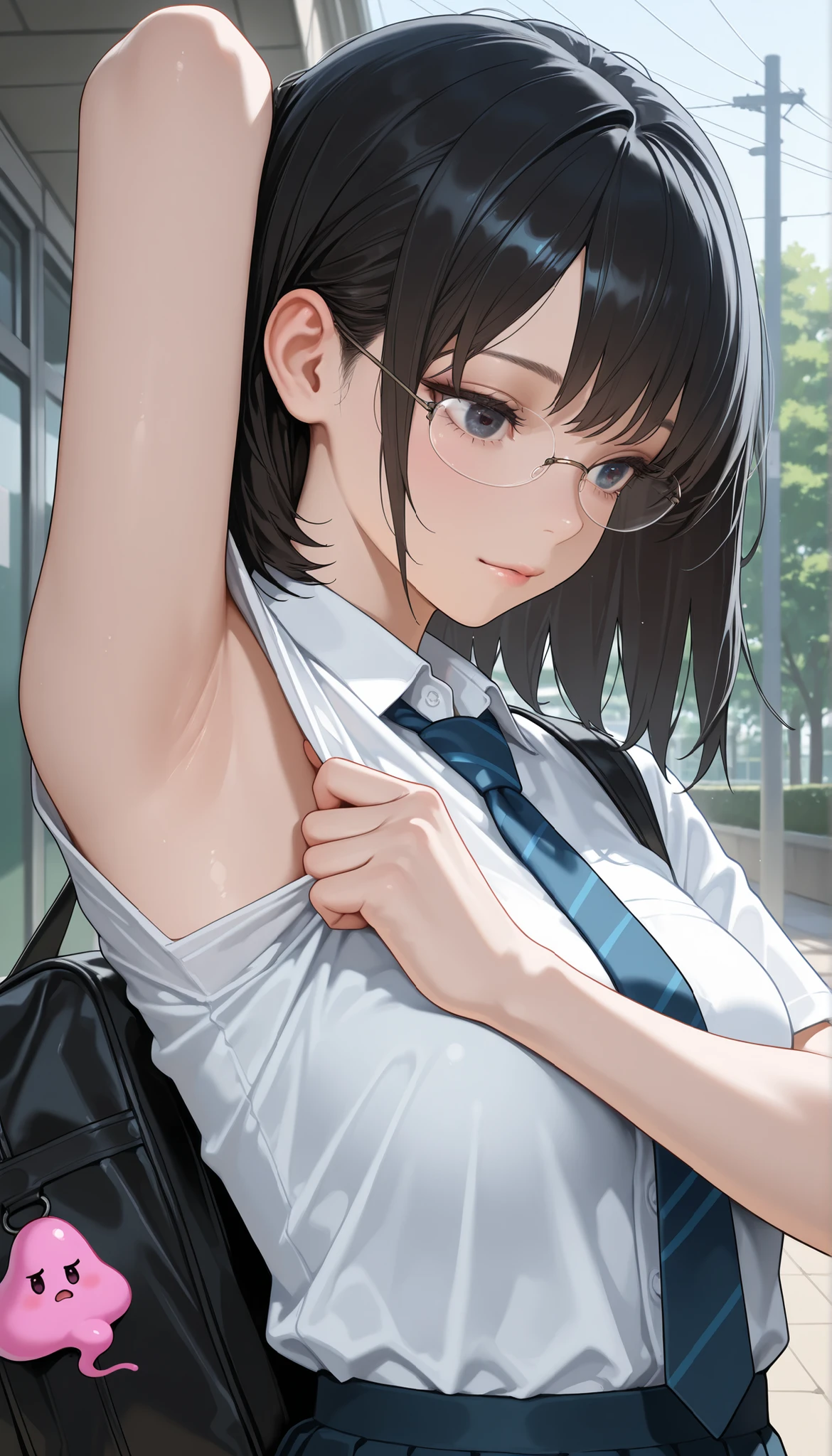 masterpiece, Highest Quality, amazing quality, very elaborate, realism, Realistic, portrait, 1girl, rimless, womanhood,reach out,Extremely detailed eyes,,Detailed Background, ,masterpiece, Highest Quality, extremely high resolution, Newest, amazing quality,Hi-Res,Sensitive, Super Detailed, HDR, 8k, schoolgirl, big, uniform, poop on the faces of, pulls clothes to show armpits,
