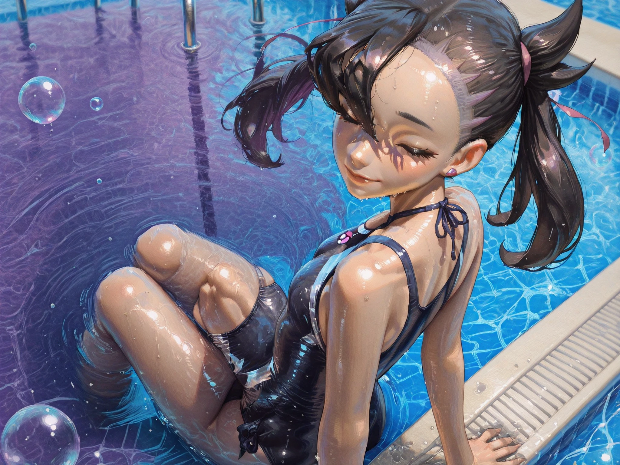 girl、solo、、swimsuit one piece、seductive pose、smile、beach、Frolic with the waves、Fascinating masturbation、bare ass、