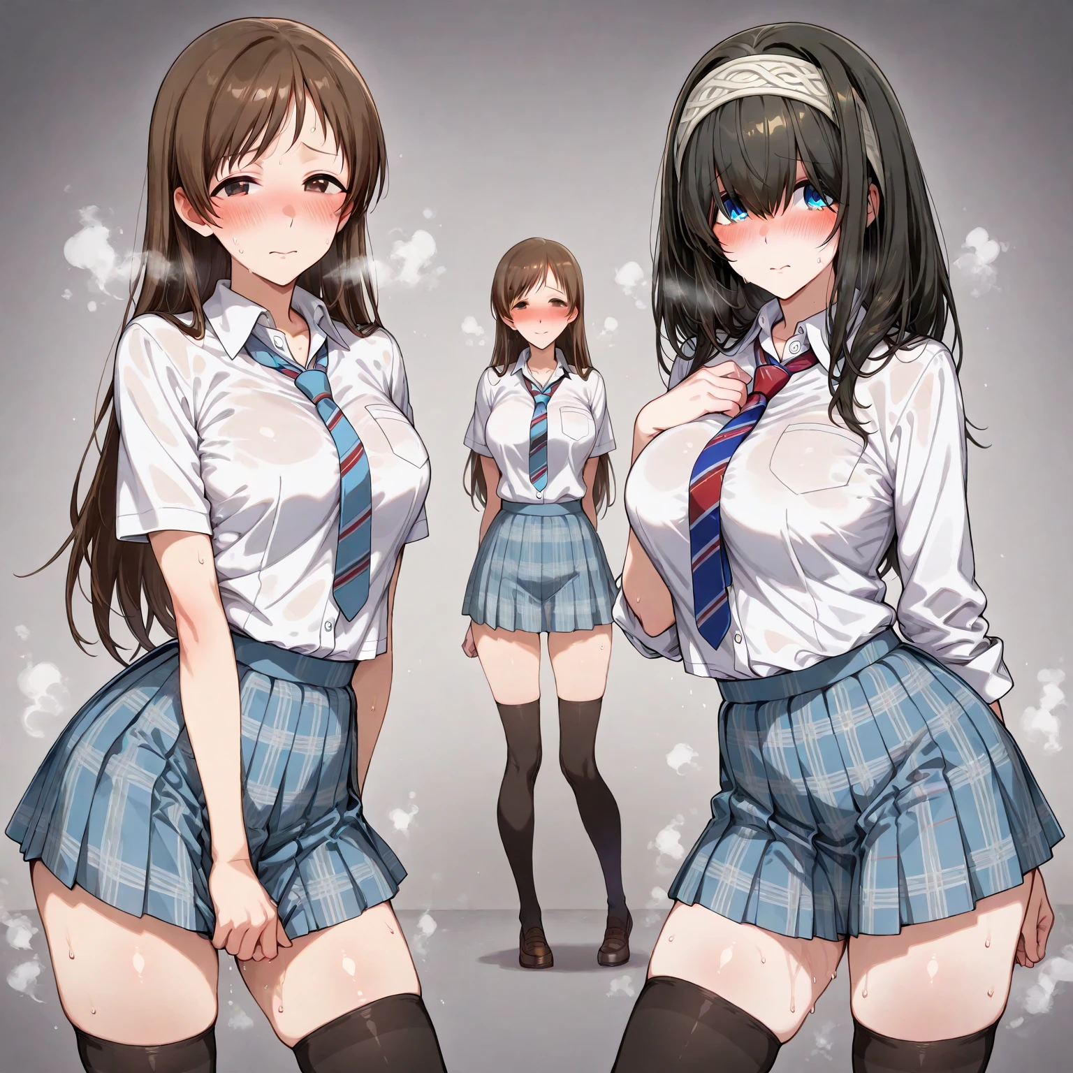 Simple white Background,
Dynamic posture, attention, full body,
School _ Uniform, red _ bow tie, white _ Shirt, pleats _ skirt, long sleeves,
Black _ hair, long _ hair, hair _ pull _ back, part _ lips, purple _ eyes, braid, minisskirts, black silk stockings, white high heels, butt showing pink vagina, open thighs, shy, blushing, inner monologue: Don't don't, don't do this.
A girl, 20 years old, young woman, beautiful long legs, beautiful body,
Beautiful Nose, beautiful character design, perfect eyes, perfect face,expressive eyes, perfect balance,
Looked at the audience, Focus on its ehrs face), shut up. (innocent _ the _ eyes: 1.3), (_ smile light: 0.7),
Official art, extremely detailed CG unity 8k wallpaper, perfect lighting, colorful, bright _ front _ face _ light ing, shiny skin,
(Beautiful, big _ udder :1.5, beating up and down),(beautiful _ face :1.5),(narrow _ waist), udder milking, udder milking, udder milking, udder milking, teat, teat, teat,