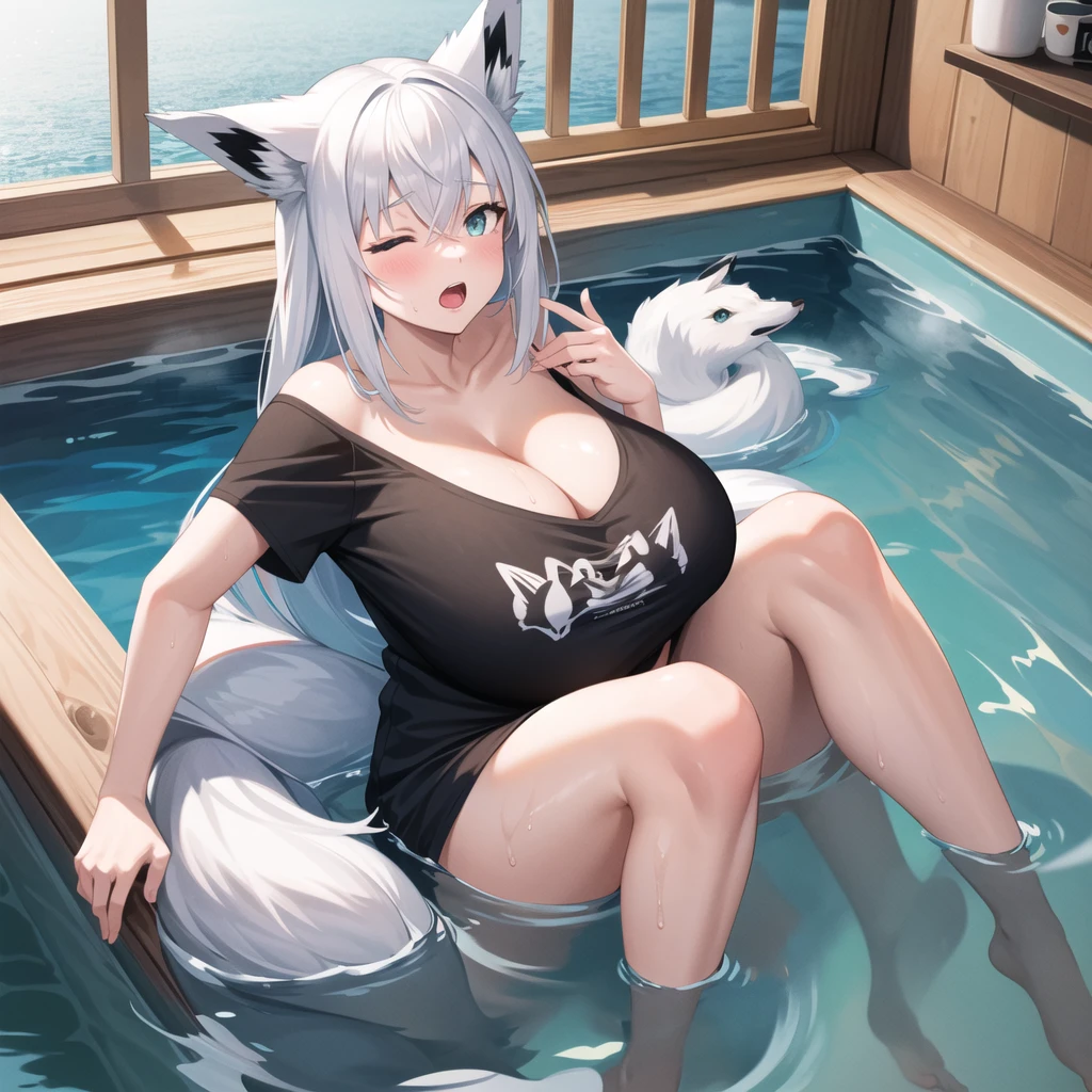 NSFW, Top-quality, Super high resolution, masterpiece, highres, 8k, UHD, detailed lighting, shaders, (Anime screencap, Anime coloring:1.1), ObserverDef, 1girl, solo, (Voluptuous, Plump, Chubby:1.2), Thick thighs, Big ass, Flat chest, long hair, white hair, yellow eyes, Eyes are glowing, Beautiful eyes, Smirk, bangs, very long hair, hairband, headgear, frilled choker, breasts out, nipples, underwear, panties, navel, bare shoulders, frills, choker, groin, black panties, bare arms, strapless, see-through, transparent clothing, sweets, sweatdrop, forest, sunlight, cloudy, spread legs squat, cowboy shot, head tilt, cameltoe, Fullbody, looking at viewer, From above, On the sea, Blue sky