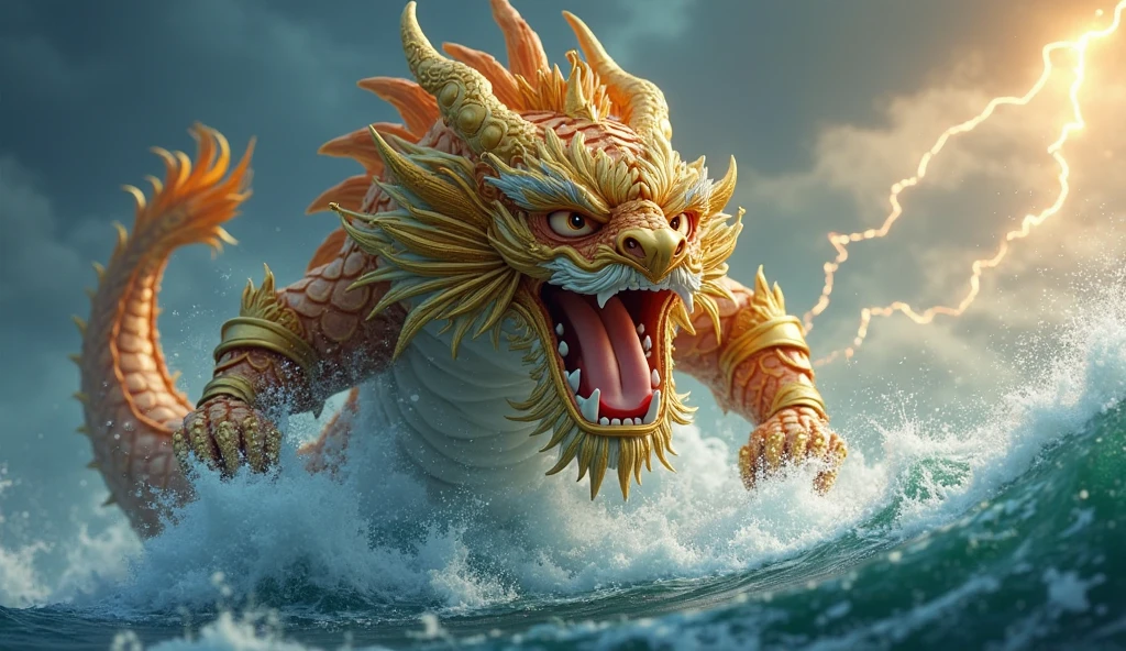 ((Wallpaper extremamente detalhado 8k)) Golden dragon, montanhas de fundo, ((bons destaques)), ((Perfect Ratios)), (cores complementares), ((maligno))