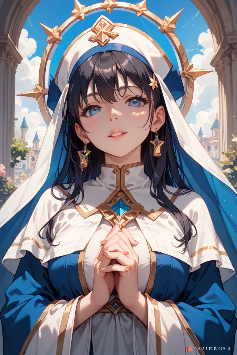In a huge castle, there is a super cute, cute, cute, cute  on the altar in a splendid outfit.　She is masturbating on the altar in a magnificent costume, spreading her pussy wide with both hands.