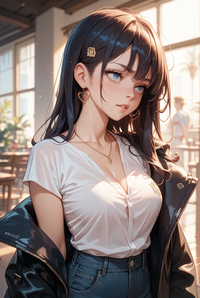 1 Beautiful young Asian girl 15 year, sitting in the square, sem camisa, cabelos sobre o seios, calcinha rosa, Looking at camera, pose Asians --auto --s2