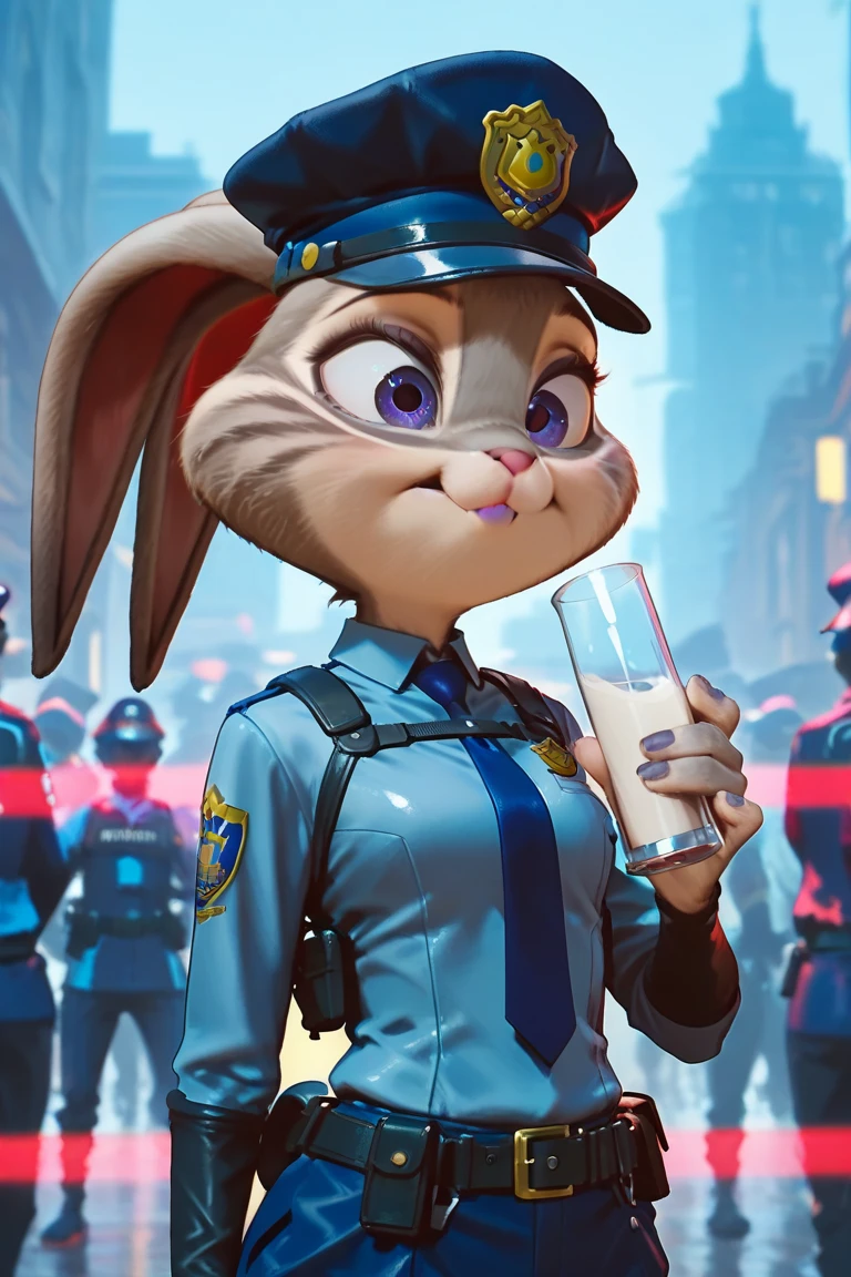 Zootopia Police Rabbit Zootopia Judy Rabbit police officer gray skin uniform Milking outdoor ...