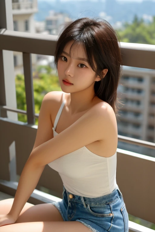 1girl, woman, masterpiece, best quality, highest quality, cinematic lighting, (volumetric lighting), extremely detailed CG unity 8k wallpaper, focused, 8k wallpaper, extremely detailed, ultra realistic, photorealistic, sharp focus, absurdres, (HDR:1.2), (high contrast), photograph, detailed and intricate, instagram, portrait, highly detailed, digital painting, artstation, concept art, smooth, sharp focus, illustration, cinematic lighting, (whole body:1.2), (White strap tanktop), cleavage, hips shot, bent over, (long hair)