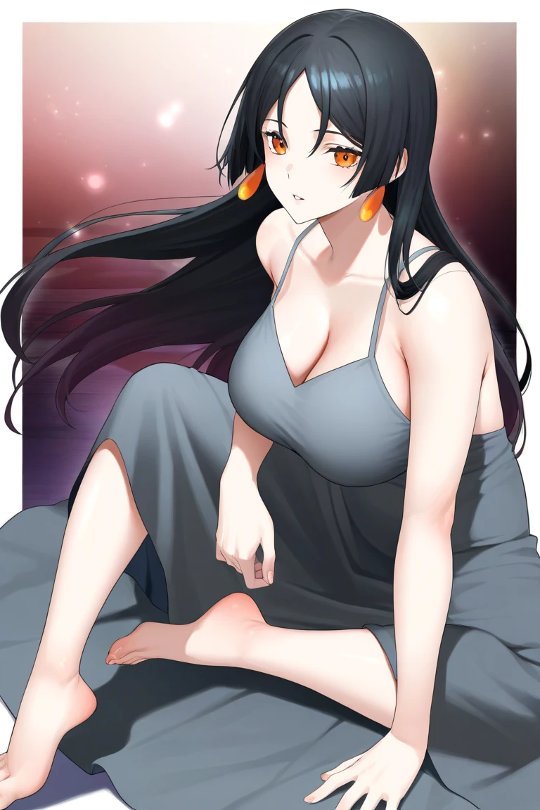 beauty girl, sexy, anime, black hair, in anture