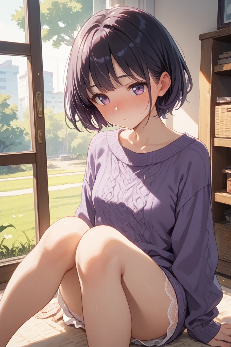 1girl in、A smile、Underwear、Cute underwear、Upper body portrait、Squatting panchira、
