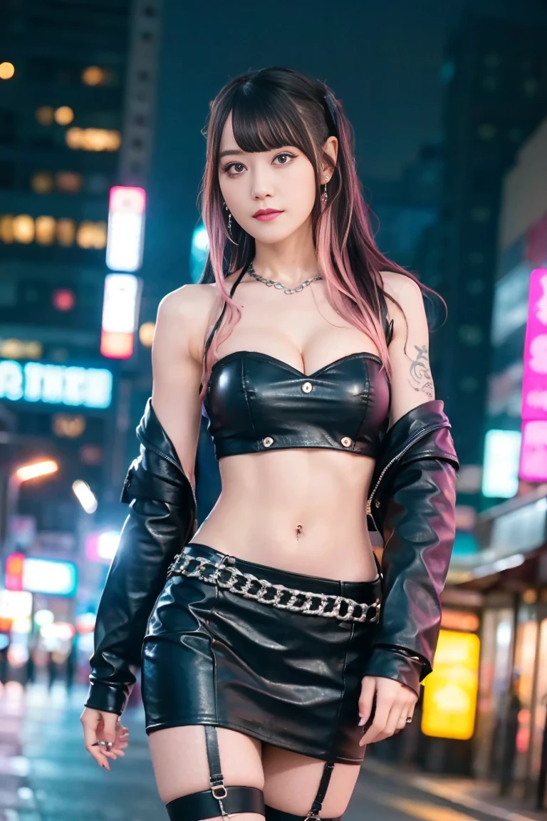 (((​masterpiece)))、((top end-quality))、(The ultra-detailliert)、8K、(Very noble and beautiful))、Cinematic Light、((1 Mechanical Girl))、Looking here、White ceramic body、a purple eye、Single、(Mechanical joint:1.4)、((Mechanical limb))、(Blood vessels attached to the back))、((Mechanical cervical vertebrae attached to neck))、(Wires and cables attached to the head and body:1.5)、 neon details、科幻小说、cowboy  shot、(((Masterpiece))),  girl in leather outfit holding a light saber on a city street, wearing cyberpunk leather jacket, cyberpunk angry gorgeous goddess, iu lee ji-eun as a super villain, cyberpunk outfit, all black cyberpunk clothes, female cyberpunk anime girl, cyberpunk 2 0 y. o model girl, cyberpunk style outfit, female cyberpunk, in cyberpunk style, seductive cyberpunk dark fantasy, cyberpunk assassin, ((full body)), ((leather trousers))
