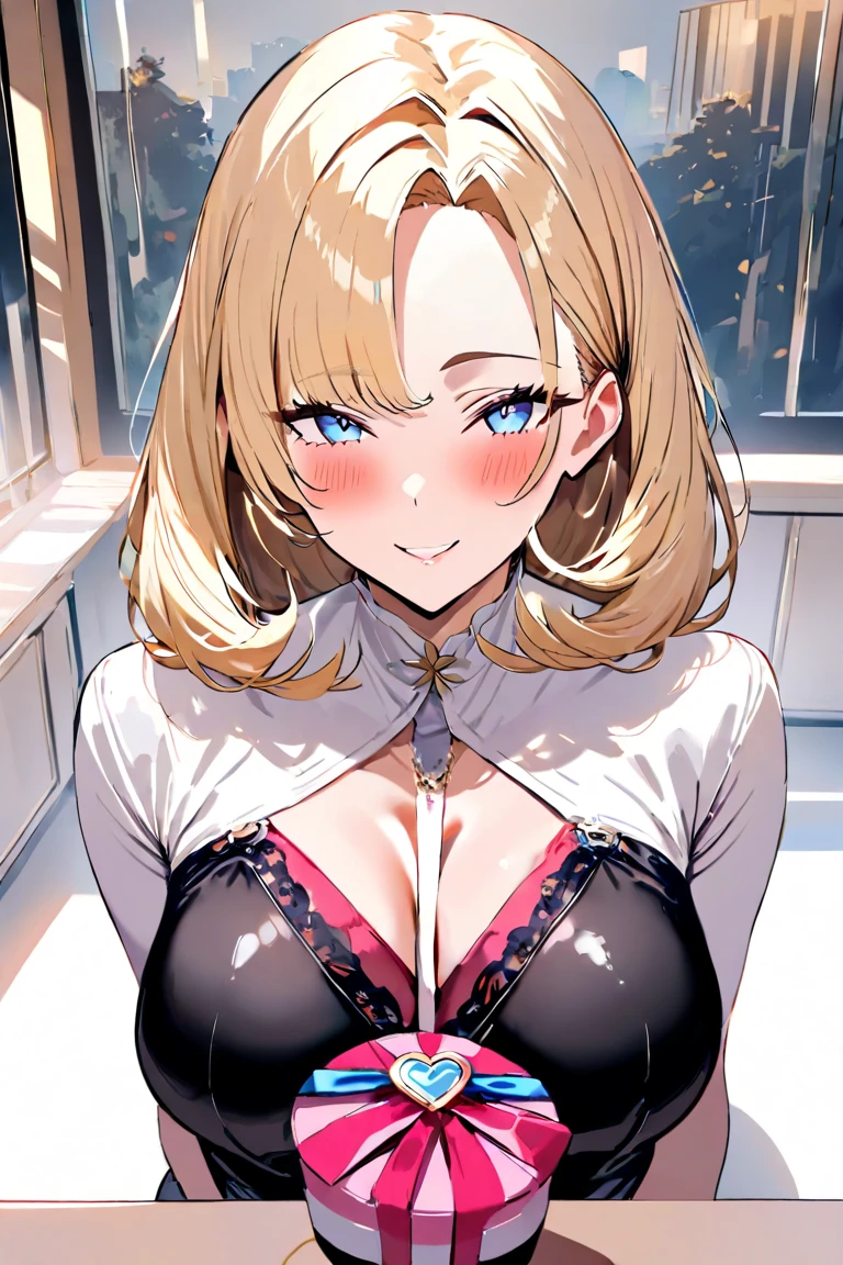1 girl, blonde bob hair, heart shaped eyes, ♡, big breasts, lace queen, {girl with blonde bob hair named nao}, (Pink eye color), {race car}, (smile), bright background , mole under eye, Star-shaped choker, (masterpiece, highest quality), very detailed, highest quality, official art, beautiful and aesthetic: 1.2), (1 girl), very detailed, (geometry art: 1.3), colorful, most detailed ,(garden,beautiful flower々), (masterpiece, highest quality), official art, beautiful and aesthetic: 1.2), (1 girl), very detailed, (geometry art: 1.3), colorful