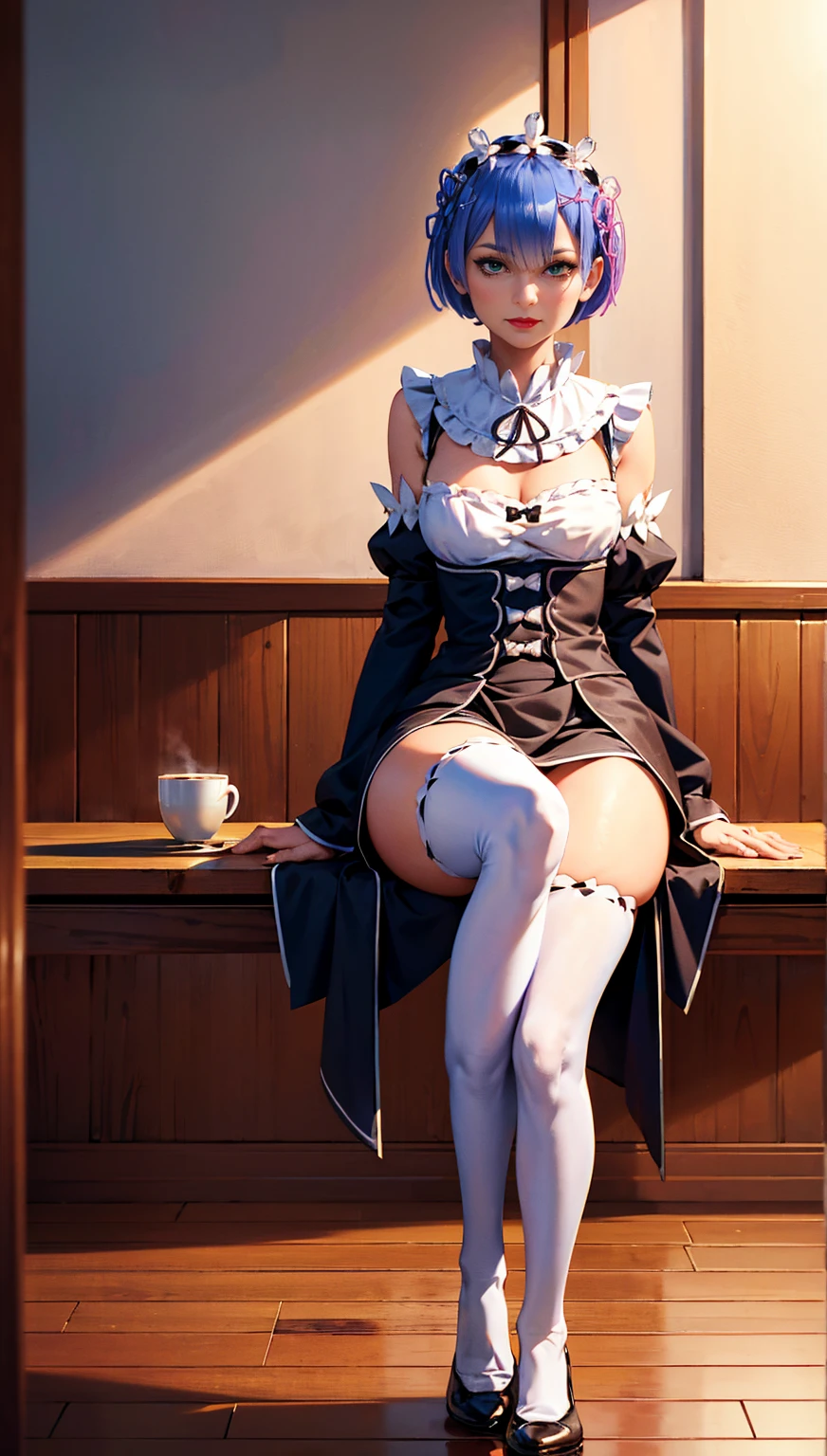 Pink hair，high ponytails，round frame glasses，Year of the cardamom，Pink over-the-knee skirt，Translucent white stockings，library，Librarian，Reading，desks，Tsundere，White and tender，Wearing white gloves，plain face，Slim，little breast，in one hand Holding a book，World Masterpieces，Clear conditioning，Gao cold eyes，Reddish cheeks，tmasterpiece，Gentle big eyes，Royal Sister，having fun，Keep your eyes directly on the camera，high light，8K，Erudition，Cherry small mouth