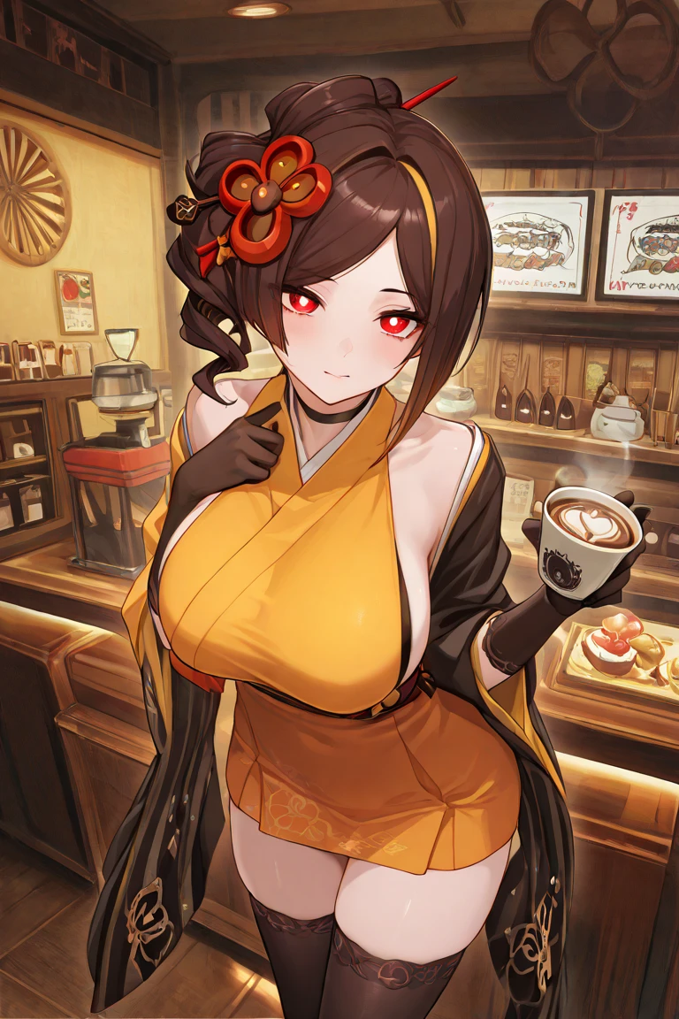 Bigboobs，cropped shoulders，knee length socks，Stand up，Chinese big breasts，Oriental clothing，Hanfu，heavy  makeups，putting makeup on，Hairpins，complicated decoration，standing straight
