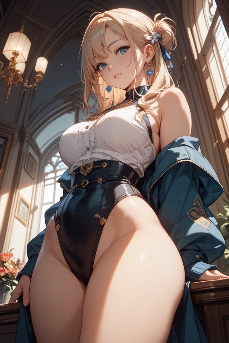 Make a woman with many breasts and a butt, pretty and aesthetic, In little clothes