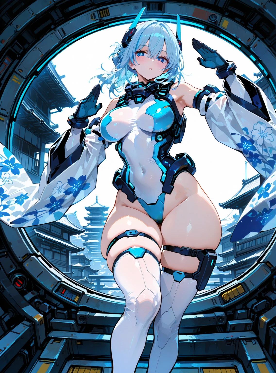 RiCO_MegamanXD, 1girl, Looking at viewer, simple background, touching her vagina with her own hand, Blue Hair, ,Blue eyes, micro bikini