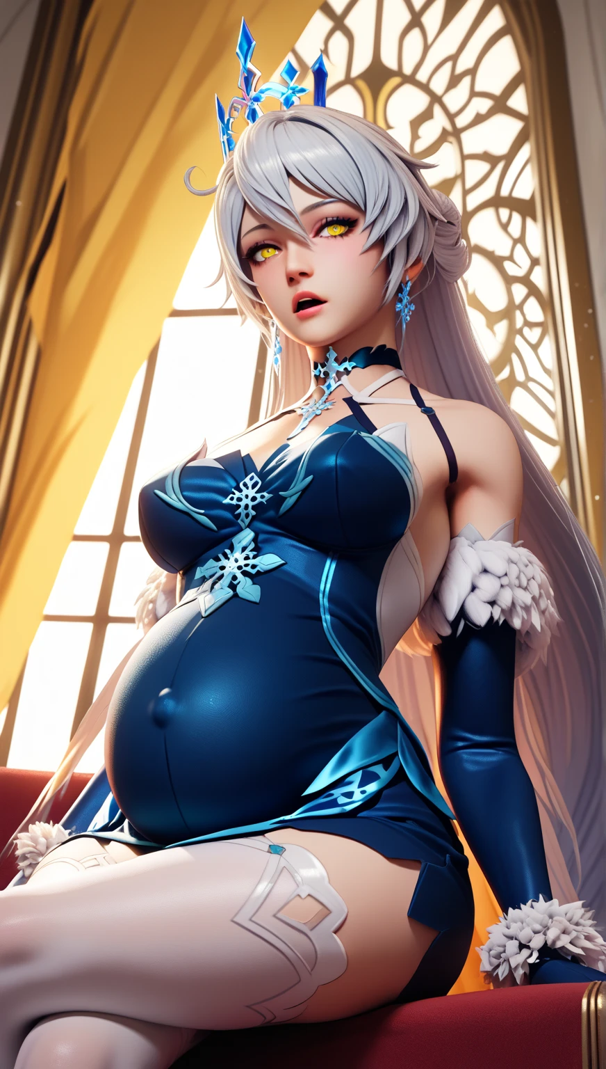 Long white hair, huge 1,6, delicate hair, skin whitening, white sweater lying on its side, red eyes, red lips,perfect face, long tongue, Stick out your tongue,perfect body beauty 1.4