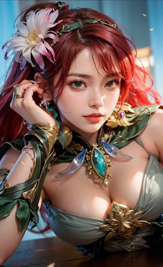 young women from 25 years old, Thin face, Long Hair, Redhead, Green Eyes, Freckles all over the body, High resolution, 8k, masterpiece, Romantic smile, sexy, Metallic Lingerie, Celtic Breastplate, Viking Warrior, Celtic Tattoo, At night, Viking chest tattoo, Aurora, milky way, Transparent silk veil on chest