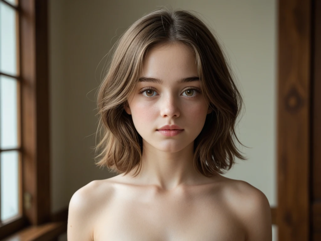 ((The best quality, 8k, Masterpiece: 1.3)), sharp focus: 1.2, A beautiful woman with a perfect body: 1.4, thin abdomen: 1.2, ((Layered haircut, small breasts: 1.3)), (without bra) (Small and beautiful hard nipple) (Thin and damp button up to shirt length: 1.1), Highly Detailed Face and Skin Texture, detailed eyes, double eyelid, tanned skin, sexy