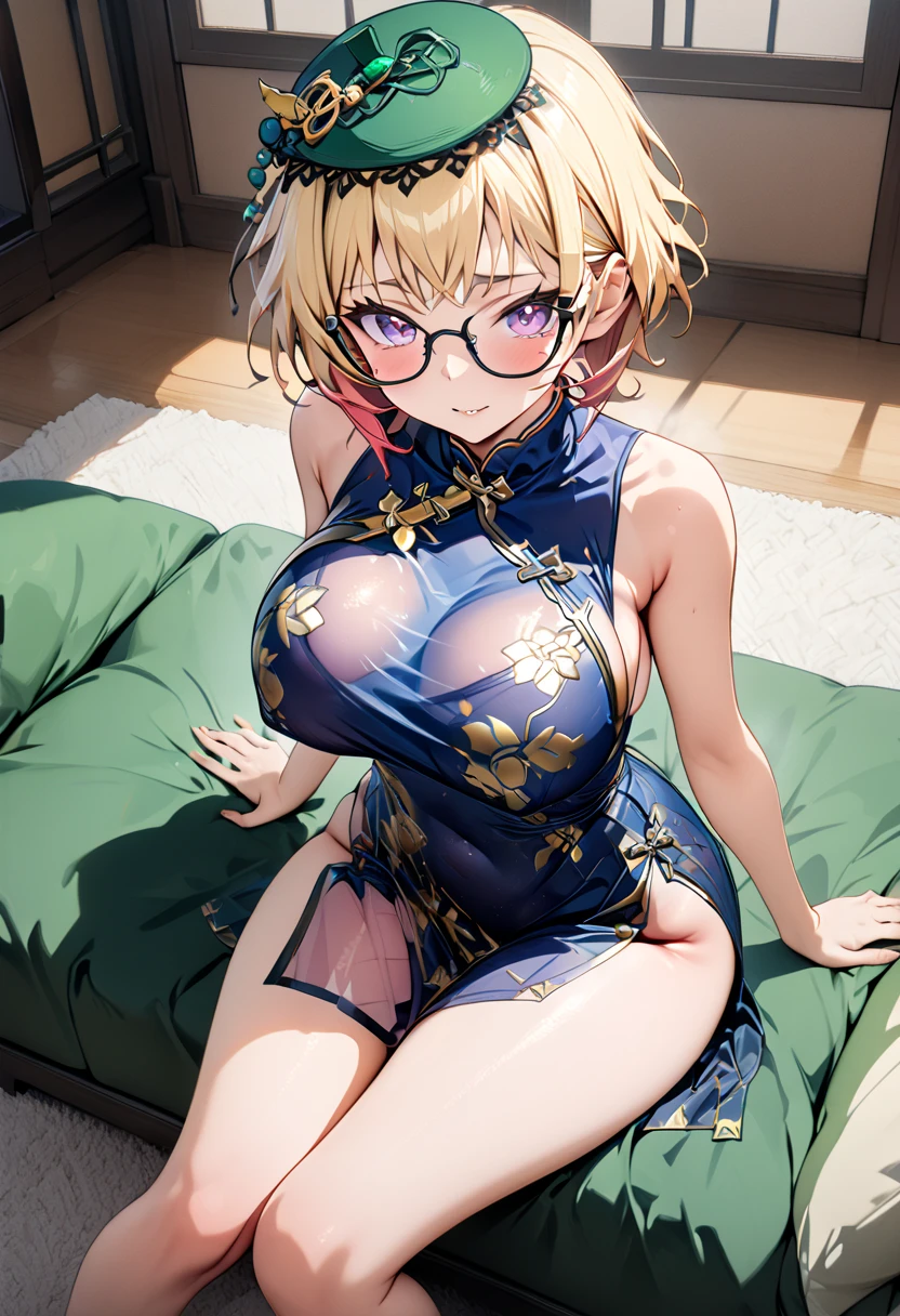 Obra maestra, La mejor calidad,8K resolution,realista,1 girl, milf, beautiful, perfect, yellow hair, blue eyes, Big ?????, Big ????, ???????????, Big ???????, full body, Pearl necklace, pink microbikini, heels, glasses